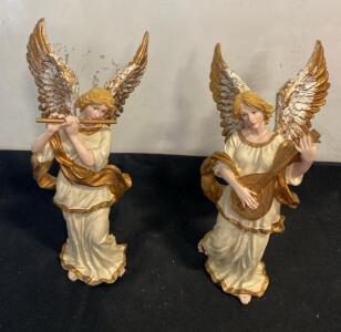 Porcelain Angel Figurine Set &ndash; Pair of Musician Angels with Gold Accents