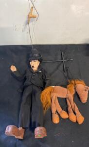 Charlie Chaplin Marionette String Puppet with Horse, 20" & 14", Crossbar Control, Classic Costume