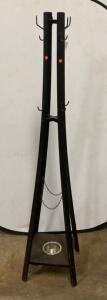 Freestanding 8-Hook Wooden Coat Rack with Integrated Metal Umbrella Stand and Drip Tray, 70" Tall ( T2 )