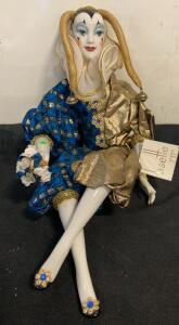Lisette "Till" Porcelain Decorative Jester Doll, Model 3.3.137, Handcrafted with Certificate