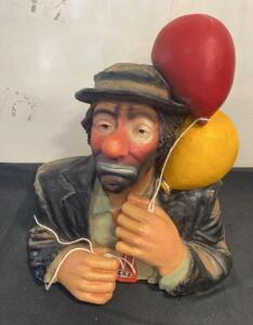 Hand-Painted Sad Clown Bust with Balloons EK3, Chalkware/Resin, 13", Vintage D&eacute;cor