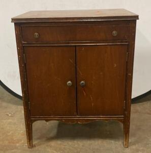 Vintage Wooden Record Cabinet with Drawer, 2 Doors, 4 Compartments, 26&rdquo;x22&rdquo;x17&rdquo; (T2)