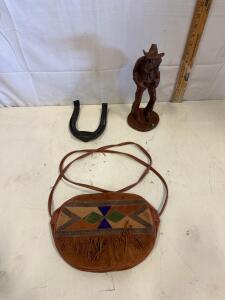Apri Western Crossbody Bag, Faux Suede Fringe, Geometric Embroidery, Brown, 10"x7.5", China