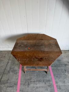 Antique Drop-Leaf Wooden Side Table, Single Drawer, Octagonal Ends, Turned Legs, Hand-Painted Details