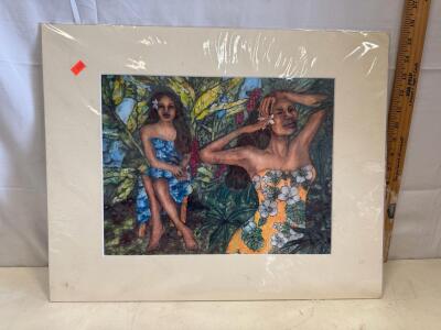 "In The Garden" by A. Lee Lorenzo &ndash; Hand-Signed, Matted Hawaiian Art Print