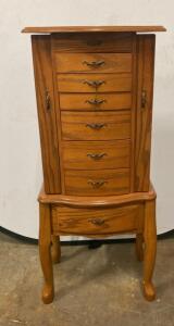 Oak Standing Jewelry Armoire with 7 Drawers, Side Compartments, and Mirror 40&rdquo;x17&rdquo;x13&rdquo; ( T2 )