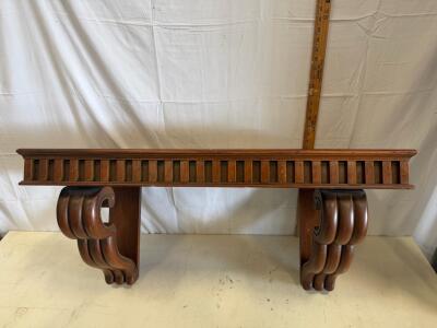 Ornate Wooden Wall-Mounted Console Shelf, 48" with Scroll Brackets and Egg-and-Dart Molding