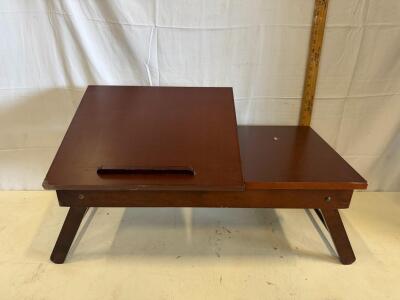 Folding Wooden Bed Tray Table/Lap Desk, 21"x13", Adjustable Tilt, Drawer, Dark Brown