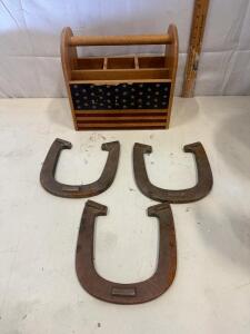 Horseshoe Game Set with Wooden Caddy, 3 Steel Horseshoes, Approx. 2.5 lbs Each