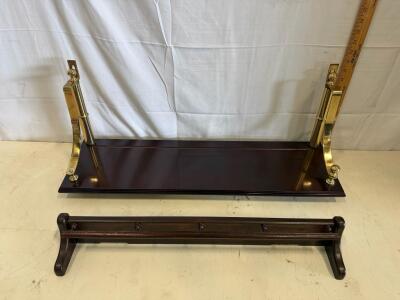 Brass Bracket Wall Shelf 36" Mahogany Finish with 30" 4-Peg Wooden Coat Rack Set