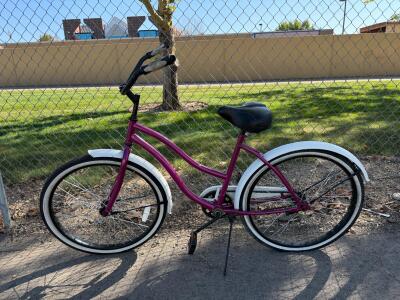 Purple Cruiser Bike 26" Wheels, Coaster Brake, Single Speed, Fenders, Kickstand