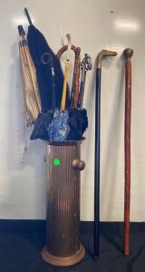Vintage Walking Canes: Brass Horse-Head Handle & Metal Knob Handle, Wood Shafts, 36in Length
