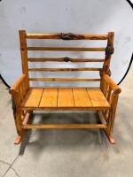 Rustic Solid Wood Double Rocking Chair Bench, Log Cabin Style, 48"x36"x40", Natural Finish