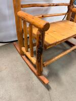 Rustic Solid Wood Double Rocking Chair Bench, Log Cabin Style, 48"x36"x40", Natural Finish - 2