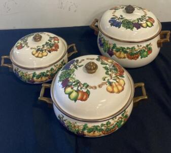 Tabletops Unlimited Fruit & Berries 3-Piece Ceramic Casserole Dish Set with Lids