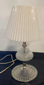 Vintage Hobnail Glass Table Lamp, Pleated Shade, Approx 15" Tall, Chip to Base - Works