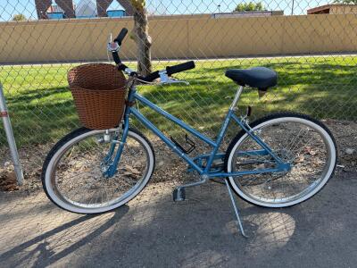 Schwinn Step-Through Single-Speed Cruiser Bicycle with Basket, Light Blue