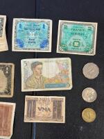 WWII Era World Banknotes & Coins Lot: Germany, France, Italy, Japan, UK, Canada, Pins Included - 3