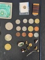 WWII Era World Banknotes & Coins Lot: Germany, France, Italy, Japan, UK, Canada, Pins Included - 4