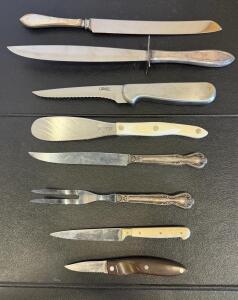 Vintage Knife and Utensil Lot: Webster Sterling, Sheffield, Ginsu, Cutco, Ornate Handles, 8-Piece Set