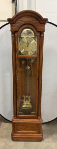 Trend Grandfather Clock, Mechanical Movement, Oak Case, Brass Dial, Lyre Pendulum
