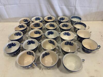 Vintage Japanese Blue Willow Tea Cups, Set of 22, Mid-20th Century, 6 oz Capacity