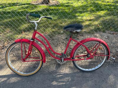 Vintage Red Step-Through Cruiser Bicycle, Single-Speed, 26" Wheels, Coaster Brake
