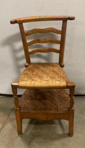 Antique French Provincial Ladder-Back Chairs with Rush Seats, One Armchair and One Side Chair 32&rdquo; Tall