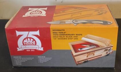 Mac Tools SCHMACTK 75th Anniversary Knife & 12" Wooden Step Van Gold Inlay Collectible Set