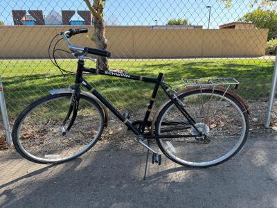 Schwinn City Bike, Black, 27" Wheels, Steel Frame, Caliper Brakes, Rear Rack, Fenders