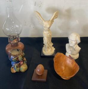 Vintage Copper-Based Oil Lamp with Clear Glass Chimney, 12" Tall, Functional and Decorative. Statue and More