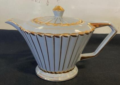 Davenport Art Deco Teapot, Gray with Gold Accents, 2101, England, Porcelain, c.1920s-30s