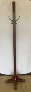 Freestanding Wooden Coat Rack with Metal Hooks, 68" Tall, Dark Finish, Sturdy Base