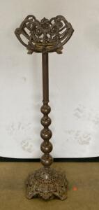 Ornate Cast Iron Smoking Stand 28" Tall, Vintage Victorian Revival Style, Openwork Base and Tray