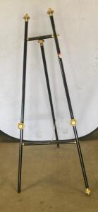 Decorative Black Metal Display Easel with Gold Accents, Adjustable Shelf, 66&ndash;72" Tall