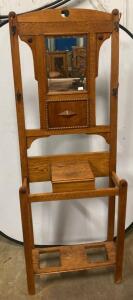Arts & Crafts Mission Oak Hall Tree Entry Stand with Mirror, Drawer, Umbrella Racks, 4 Hooks 75&rdquo;x27&rdquo;