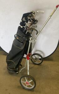 Vintage Wilson Aqua-Tite Golf Club Set&mdash;11 Clubs w/ Cart & Bag, Persimmon Woods
