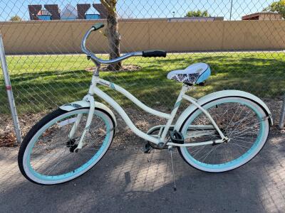 Huffy Cranbrook 26" Cruiser Bike, Single Speed, Coaster Brake, Steel Frame, White/Aqua