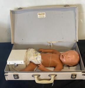 Vintage Laerdal Resusci-Baby Infant CPR Training Manikin with Case, Norway, Model 1970s-1980s