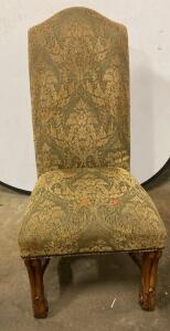 Traditional Upholstered Armless Side Chair with Carved Wood Legs and Damask Fabric 45&rdquo; Tall