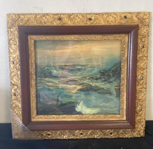 Vintage Seascape Oil Painting in Ornate Gilded Frame, 28&rdquo;x30", Circa 1930s&ndash;1940s