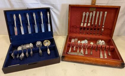 Jamestown & King Edward Silverplate Flatware Sets, 34 pcs, Velvet Cases, Mid-Century, Serving Utensils