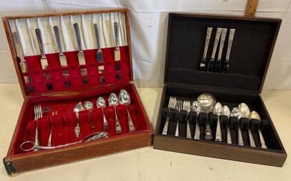 Vintage Silver-Plated Flatware Sets with Ornate Designs and Original Cases