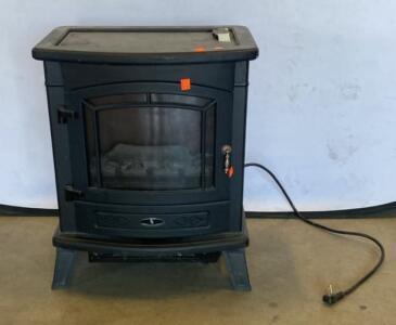 Electric Fireplace Stove Heater with Remote, 1500W, Matte Black, Simulated Log Flame, 24" Height - Powers On