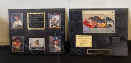 NASCAR Driver Memorabilia Plaques: Dale Earnhardt & Jeff Gordon, Race-Used Tire Sample