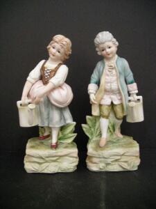 Pair Crown Prince KW3502 Porcelain Figurines Boy & Girl with Watering Cans, 7.5&rdquo; Tall