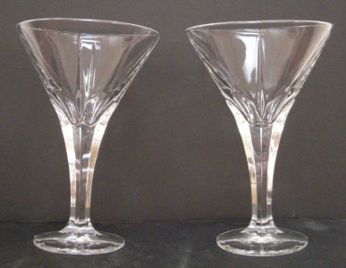 Pair of Modern Faceted Crystal Martini Glasses, 8oz, 7in Tall, Set of 2 Stemware