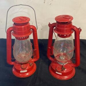 Dietz No. 76 Red Hurricane Lanterns Set - Vintage Metal Kerosene Lanterns, 12.5" Tall