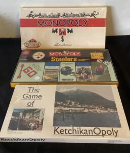 Monopoly 1935 Deluxe First Edition Reproduction , Steelers Collector&rsquo;s Edition, KetchikanOpoly Factory all sealed Sealed Lot