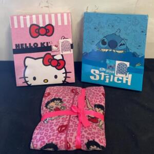 Hello Kitty, Disney Stitch & Betty Boop Fleece Pajama Sets - Gift Boxed, Character Print, New